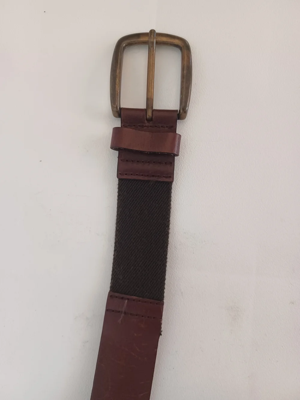 Vtg L.L. Bean Brown Leather Canvas Webbing Casual Belt Made In UK Brass Size 38
